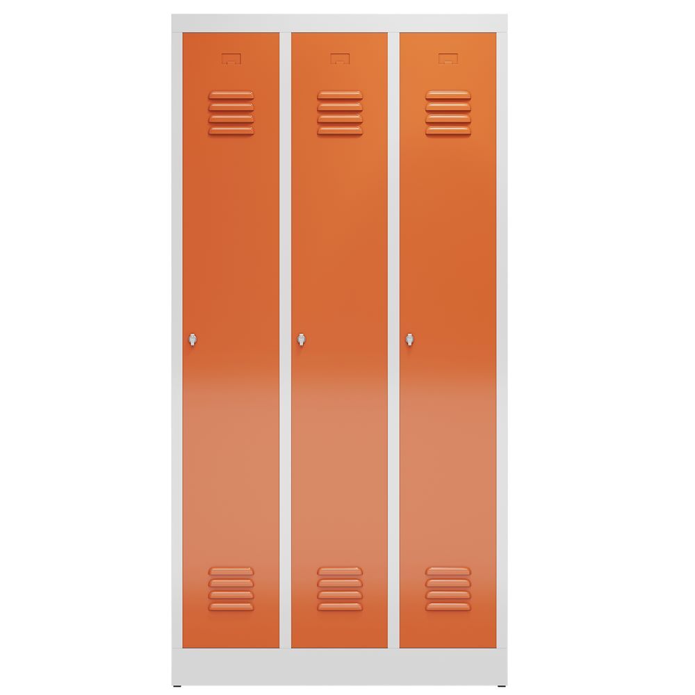 Produktbild ClassiX Garderobenschrank, 3 Abteile, 1800 x 870 x 500 mm, lichtgrau/feuerrot bild 2