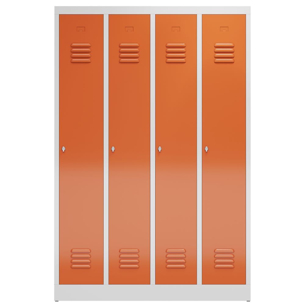 Produktbild ClassiX Garderobenschrank, 4 Abteile, 1800 x 1185 x 500 mm, lichtgrau/feuerrot bild 2