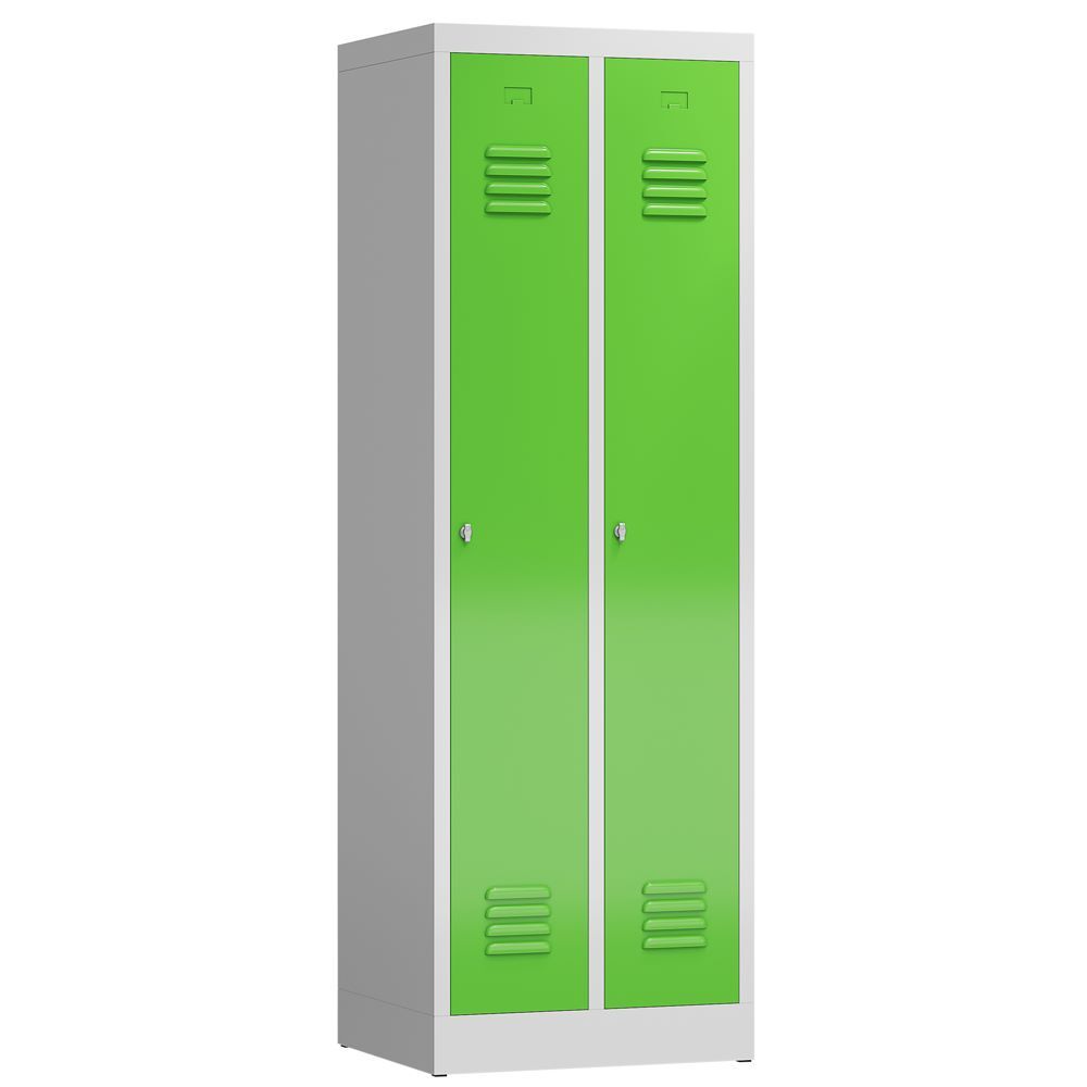 Produktbild Lüllmann ClassiX Garderobenschrank Schliessfachschrank 2 Abteile lichtgrau gelbgrün