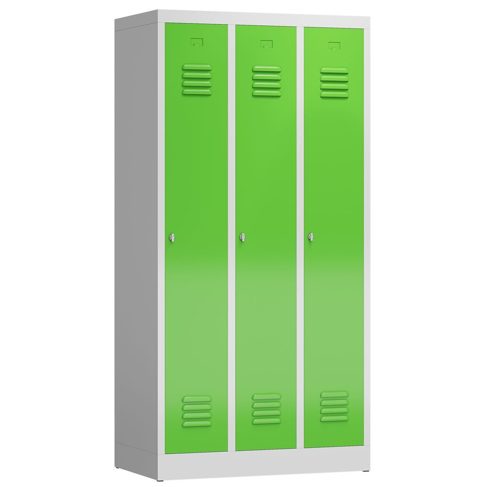 Produktbild Lüllmann ClassiX Garderobenschrank Spindschrank 3 Abteile H 1800 mm lichtgrau gelbgrün