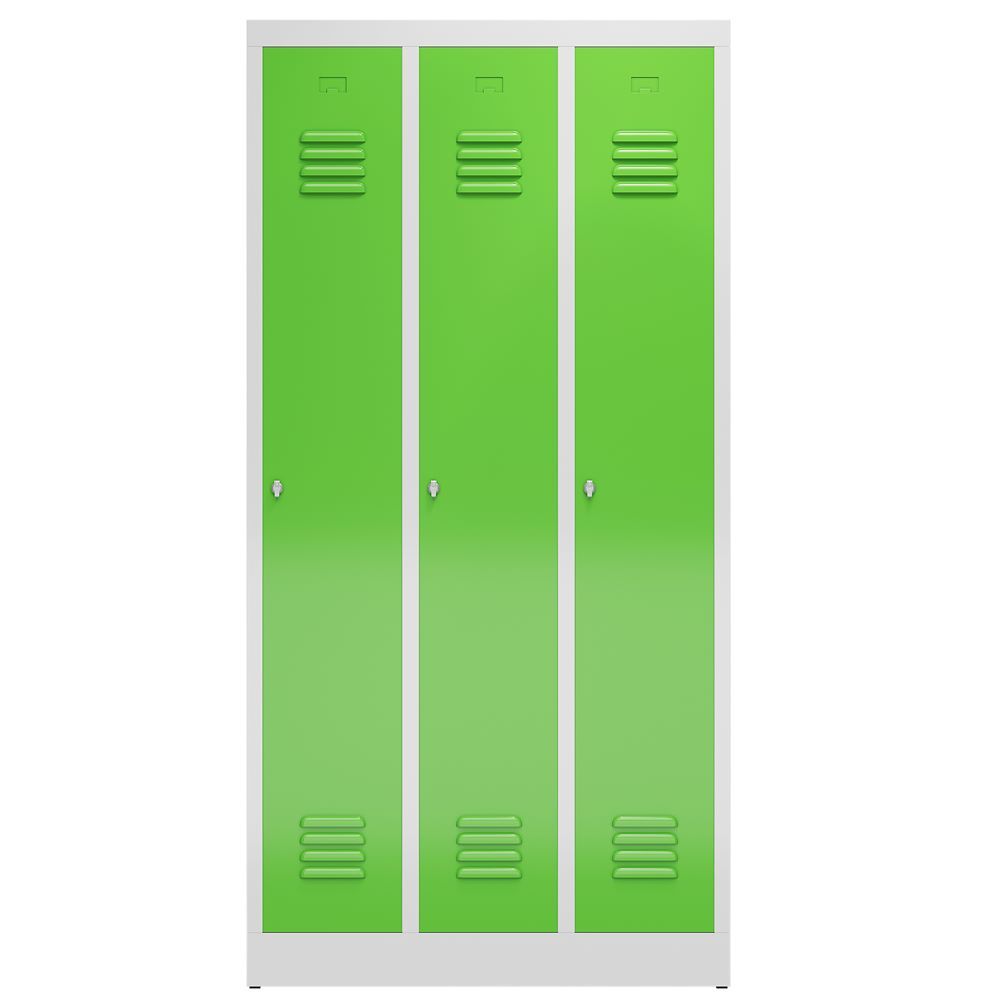 Produktbild ClassiX Garderobenschrank, 3 Abteile, 1800 x 870 x 500 mm, lichtgrau/gelbgrün bild 2