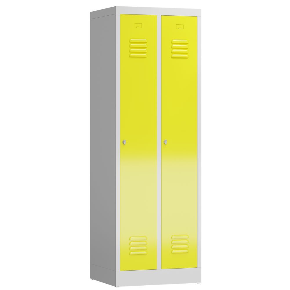 Produktbild Lüllmann ClassiX Garderobenschrank Schliessfachschrank 2 Abteile lichtgrau zinkgelb