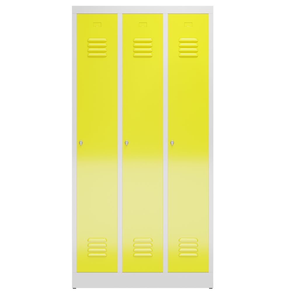 Produktbild ClassiX Garderobenschrank, 3 Abteile, 1800 x 870 x 500 mm, lichtgrau/zinkgelb bild 2