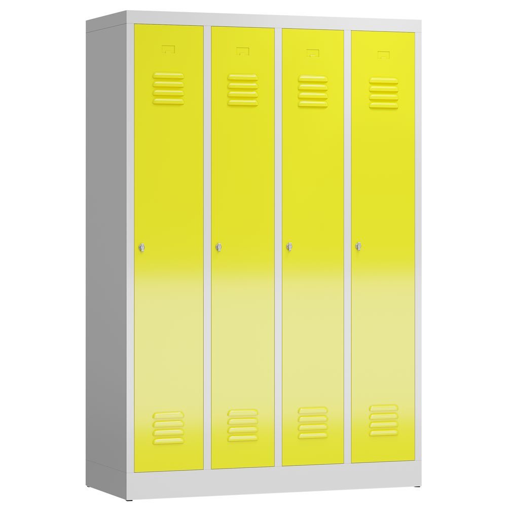 Produktbild Lüllmann ClassiX Garderobenschrank Schliessfachschrank 4 Abteile lichtgrau zinkgelb