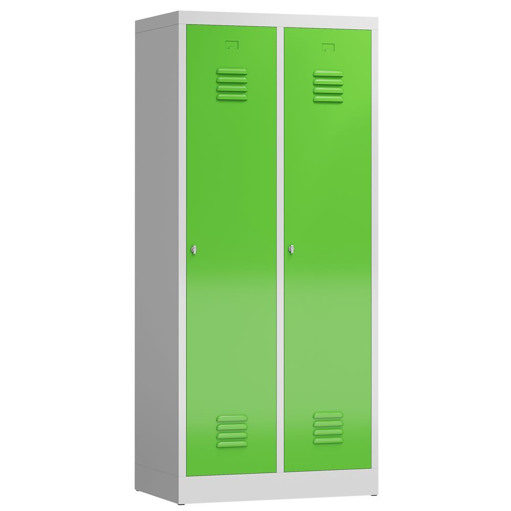 Produktbild Lüllmann ClassiX Garderobenschrank Spindschrank 2 Abteile lichtgrau gelbgrün