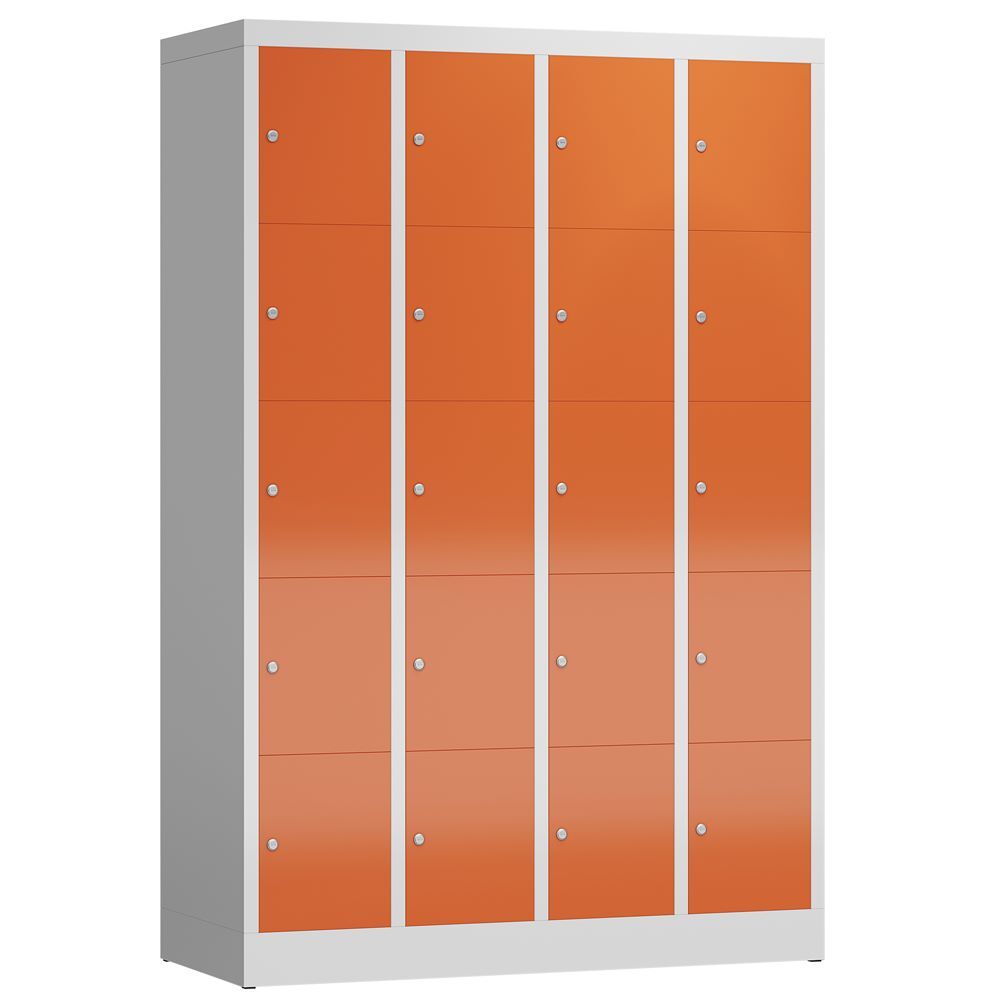Produktbild Lüllmann ClassiX Schließfachschrank Fächerschrank 4 Abteilen 5 Fächer lichtgrau feuerrot