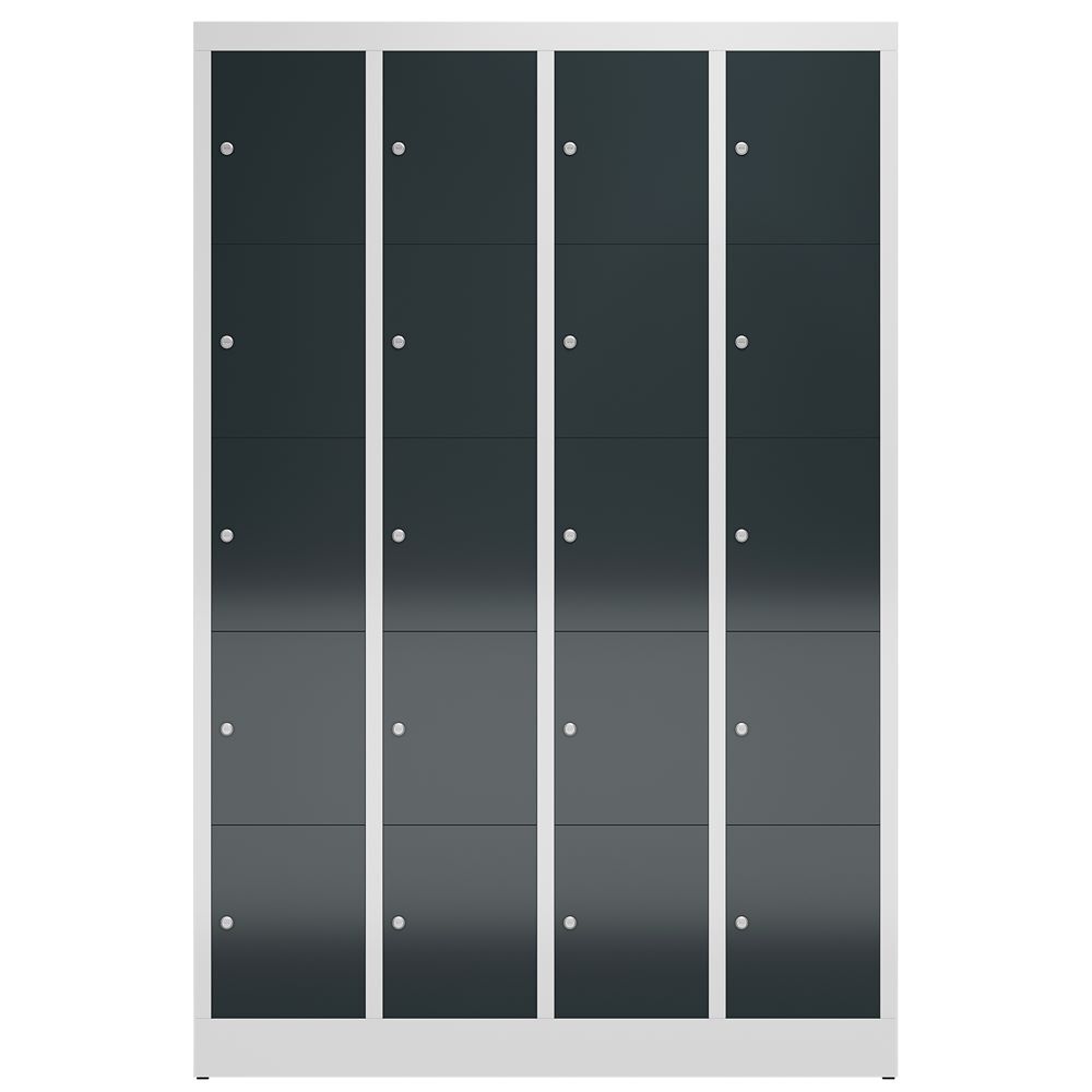 Produktbild ClassiX Schließfachschrank, 4 Abteile à 5 Fächer, 1800 x 1185 x 500 mm, lichtgra bild 2