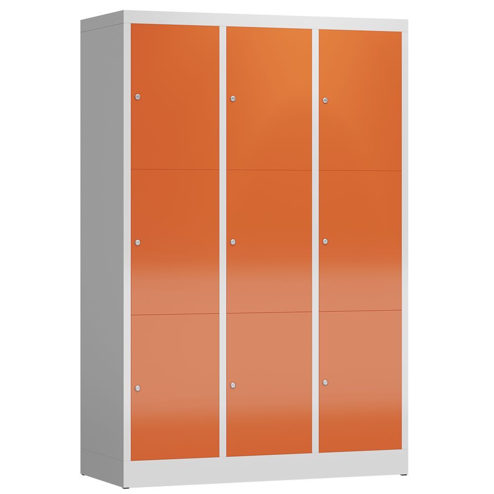 Produktbild Lüllmann ClassiX Schließfachschrank Fächerschrank 3 Abteile 1800 mm lichtgrau feuerrot