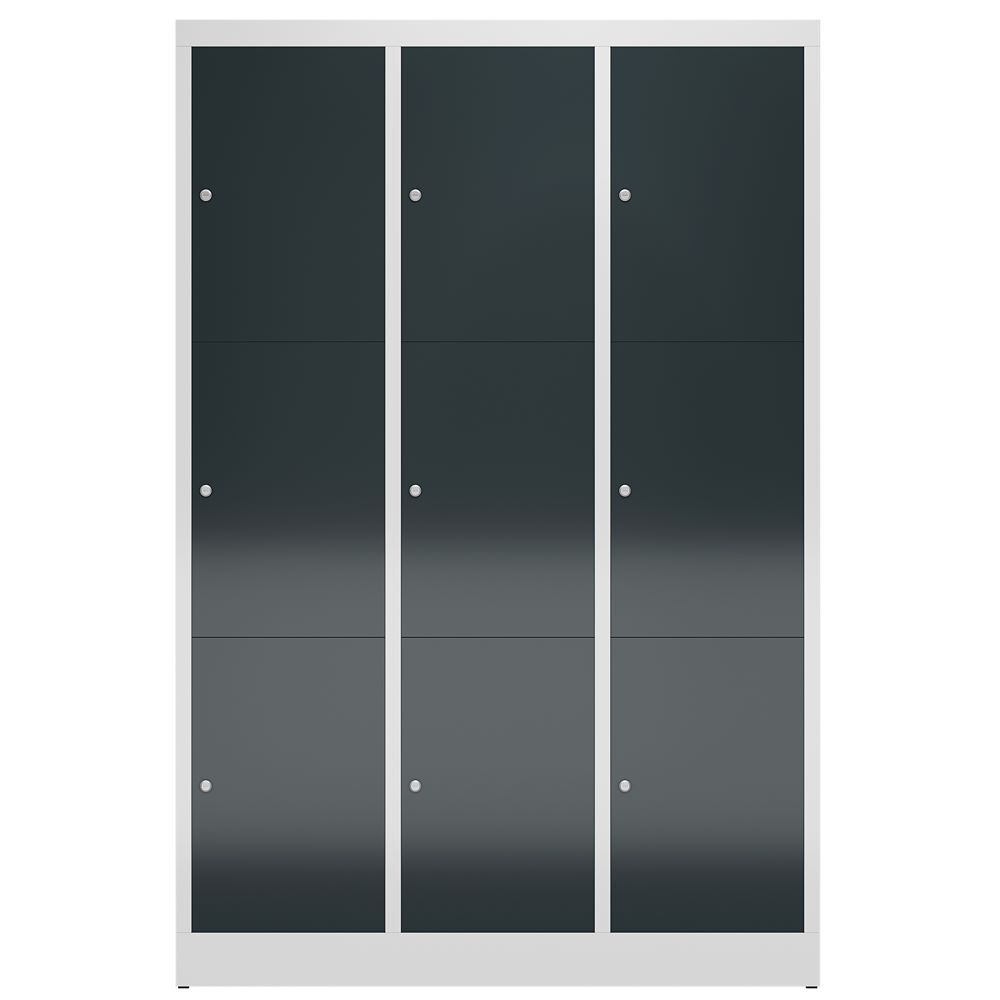 Produktbild ClassiX Schließfachschrank, 3 Abteile à 3 Fächer, 1800 x 1185 x 500 mm, lichtgra bild 2