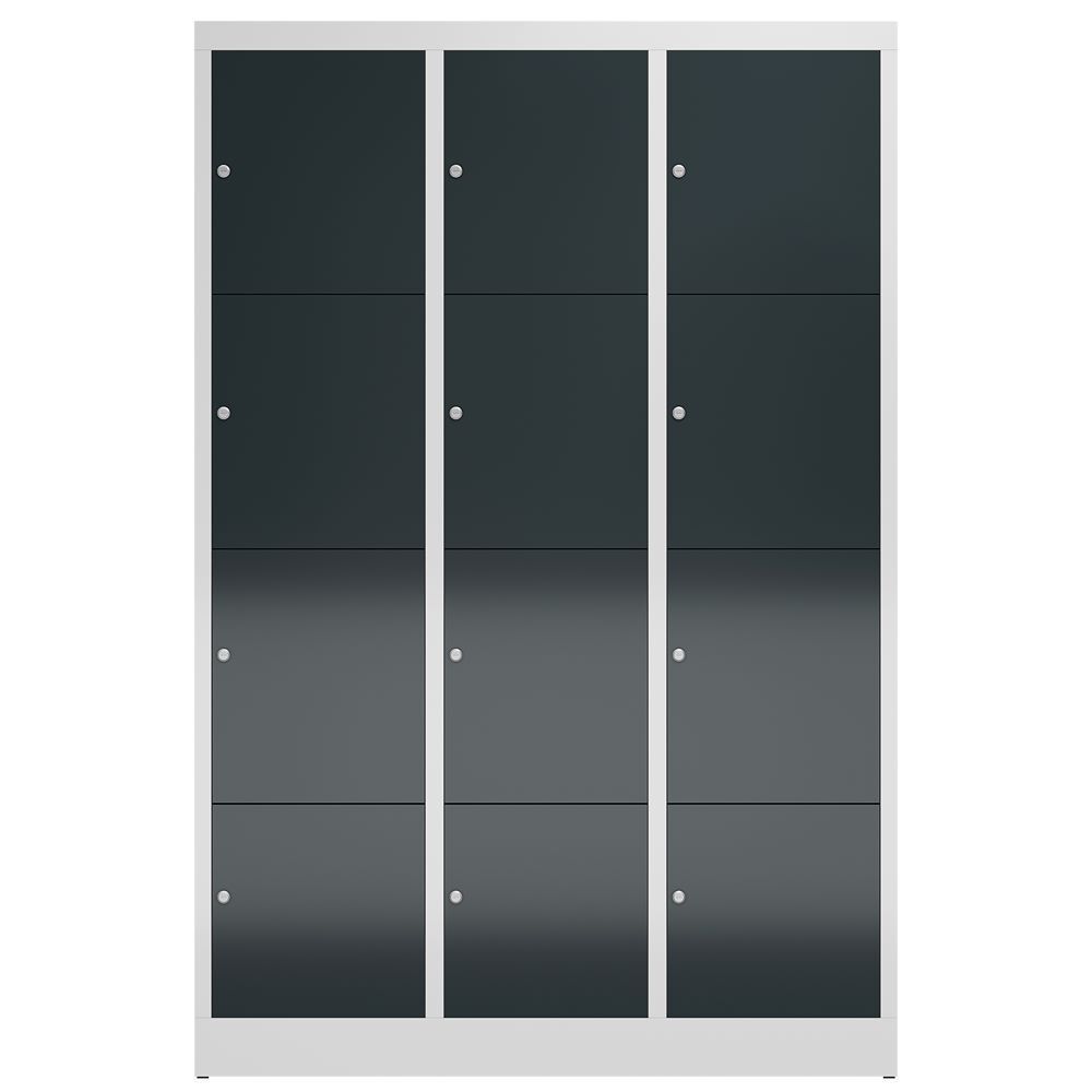 Produktbild ClassiX Schließfachschrank, 3 Abteile à 4 Fächer, 1800 x 1185 x 500 mm, lichtgra bild 2