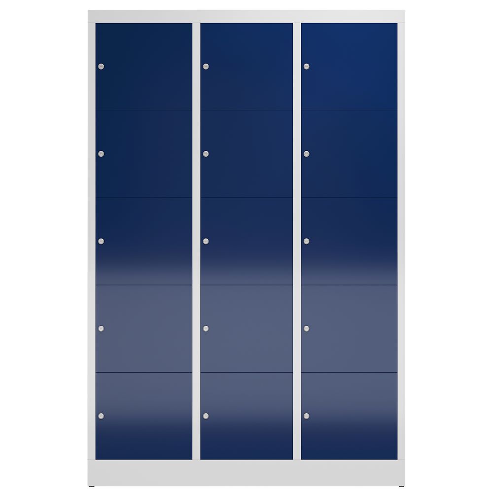 Produktbild ClassiX Schließfachschrank, 3 Abteile à 5 Fächer, 1800 x 1185 x 500 mm, lichtgra bild 2