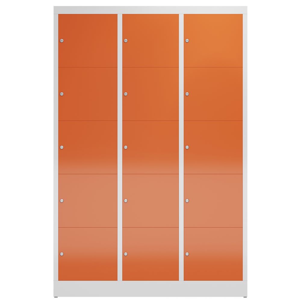 Produktbild ClassiX Schließfachschrank, 3 Abteile à 5 Fächer, 1800 x 1185 x 500 mm, lichtgra bild 2