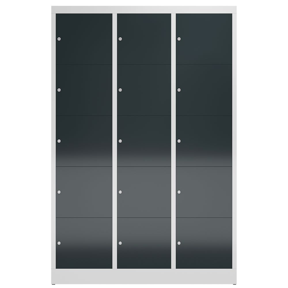 Produktbild ClassiX Schließfachschrank, 3 Abteile à 5 Fächer, 1800 x 1185 x 500 mm, lichtgra bild 2