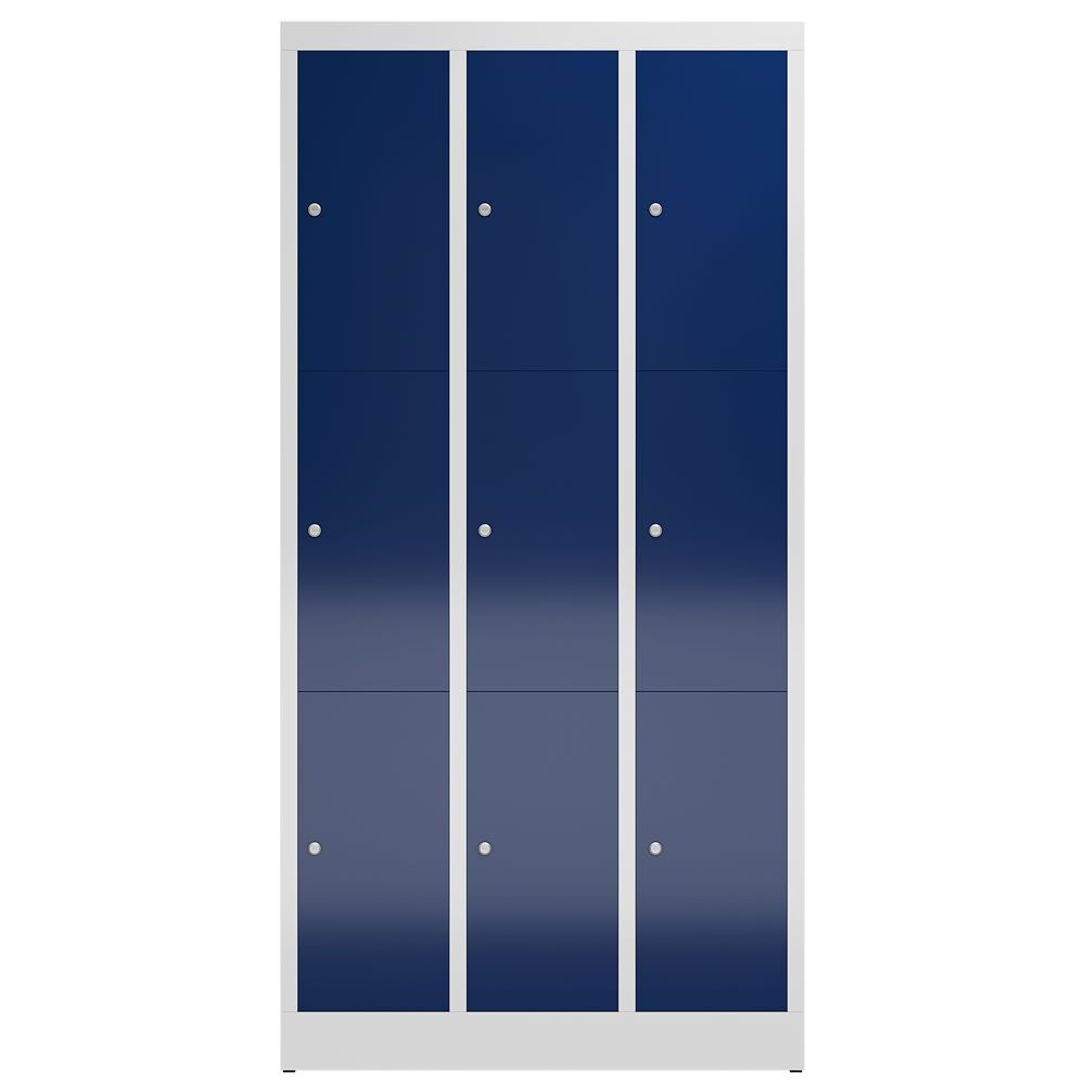 Produktbild ClassiX Schließfachschrank, 3 Abteile à 3 Fächer, 1800 x 870 x 500 mm, lichtgrau bild 2