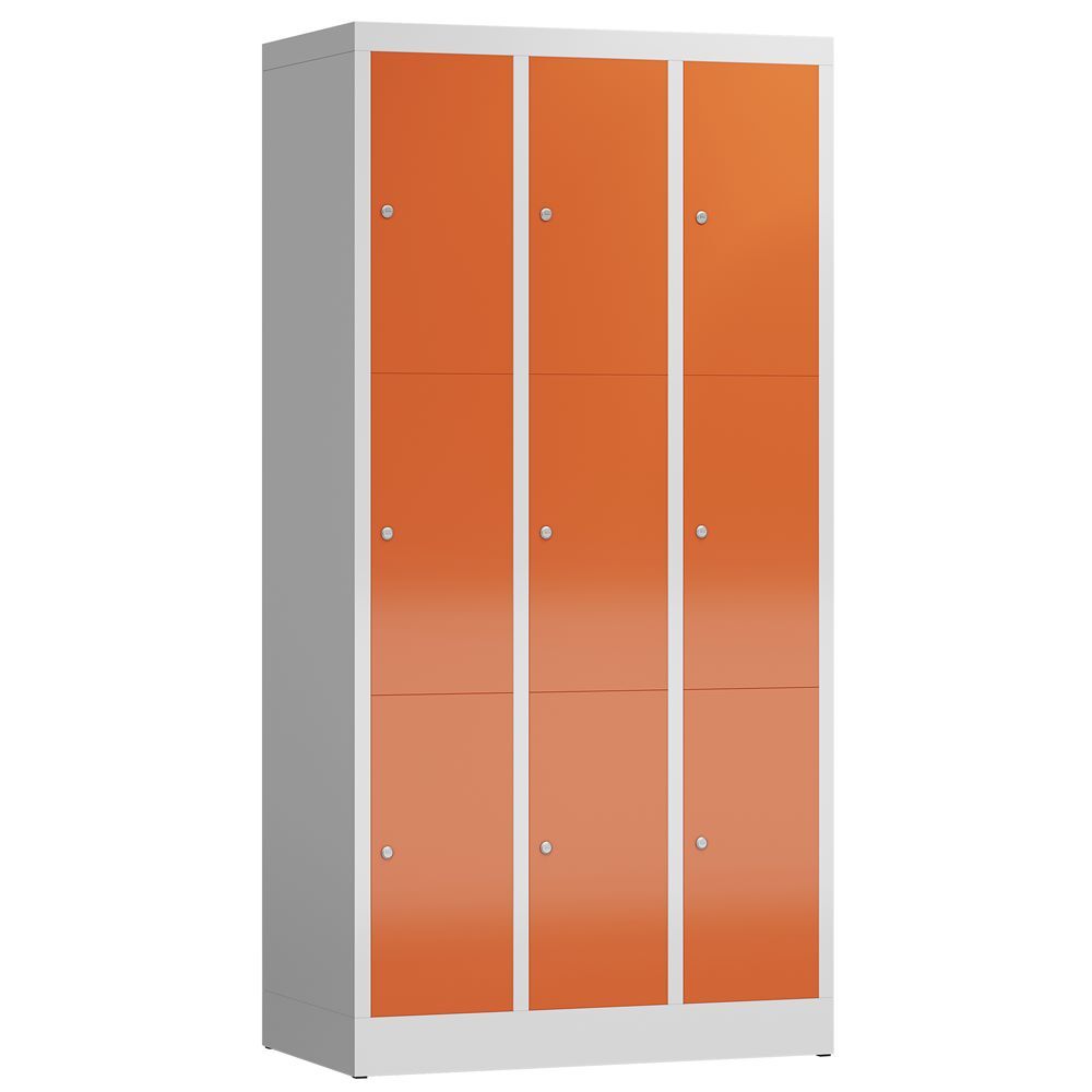 Produktbild Lüllmann ClassiX Schließfachschrank Fächerschrank 3 Abteile 3 Fächer lichtgrau feuerrot