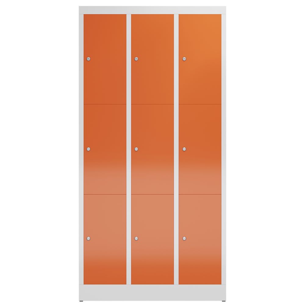 Produktbild ClassiX Schließfachschrank, 3 Abteile à 3 Fächer, 1800 x 870 x 500 mm, lichtgrau bild 2