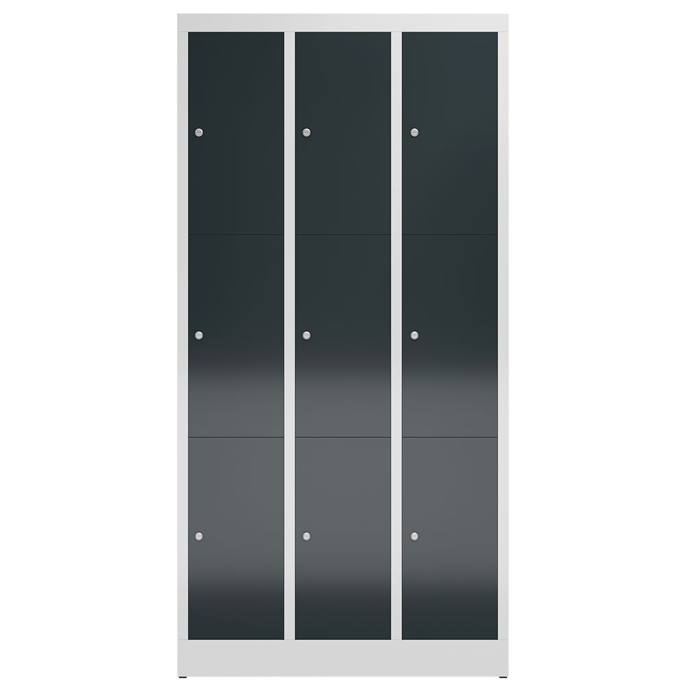 Produktbild ClassiX Schließfachschrank, 3 Abteile à 3 Fächer, 1800 x 870 x 500 mm, lichtgrau bild 2