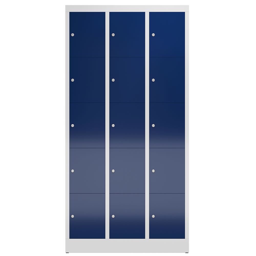 Produktbild ClassiX Schließfachschrank, 3 Abteile à 5 Fächer, 1800 x 870 x 500 mm, lichtgrau bild 2