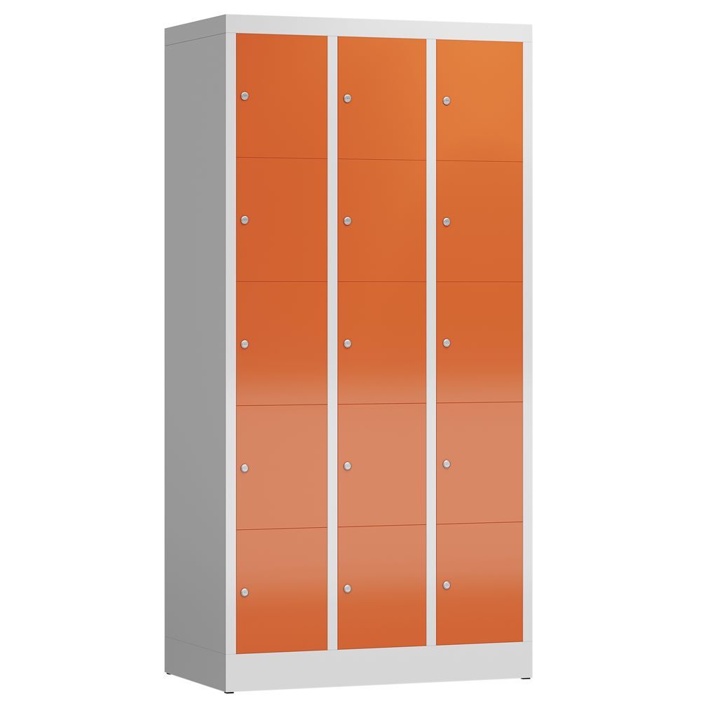 Produktbild Lüllmann ClassiX Schließfachschrank Fächerschrank 3 Abteile 5 Fächer  lichtgrau feuerrot