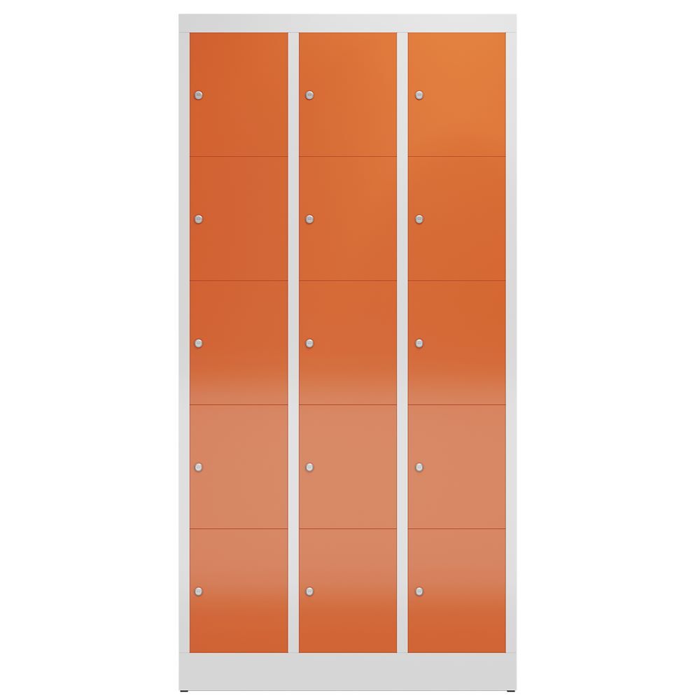 Produktbild ClassiX Schließfachschrank, 3 Abteile à 5 Fächer, 1800 x 870 x 500 mm, lichtgrau bild 2
