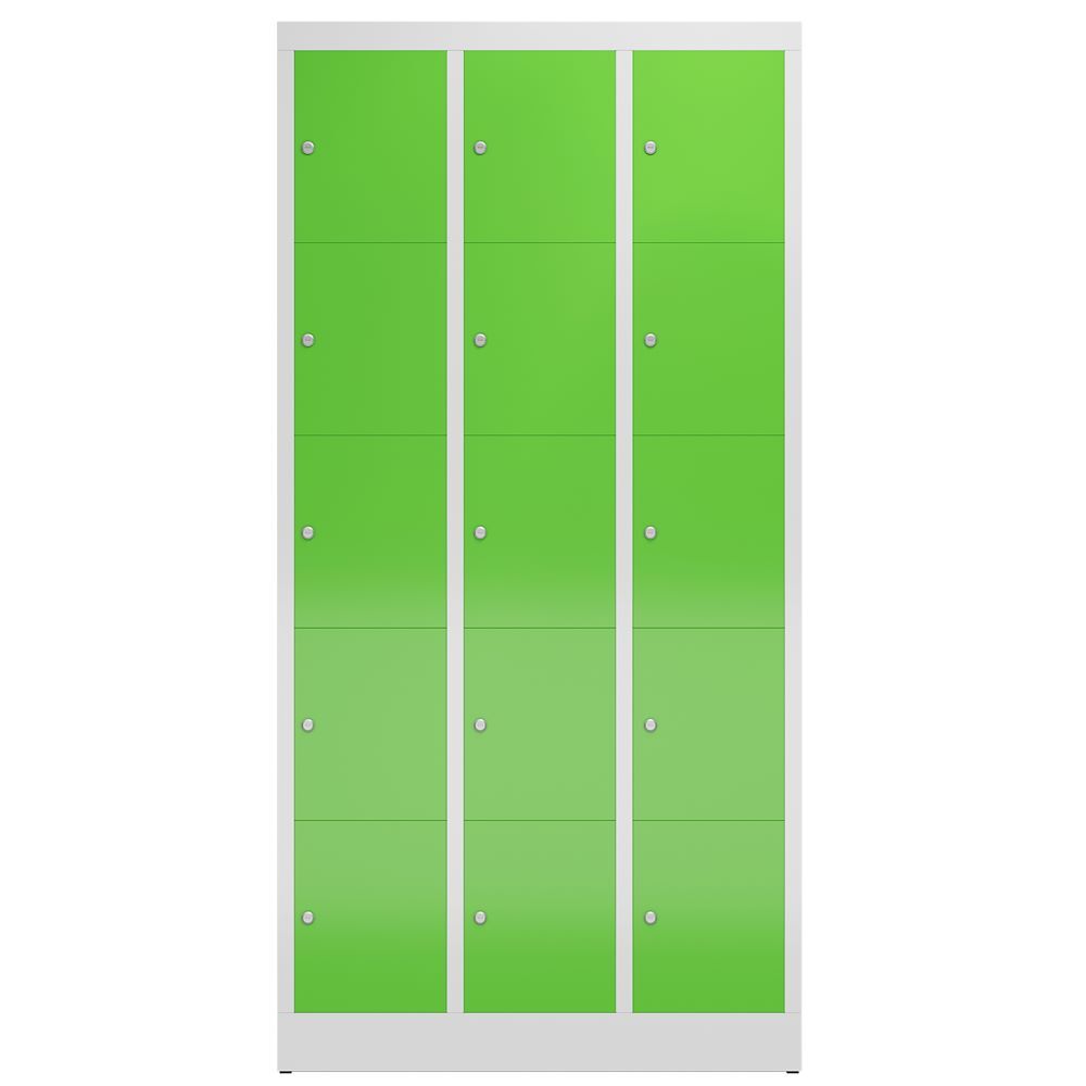 Produktbild ClassiX Schließfachschrank, 3 Abteile à 5 Fächer, 1800 x 870 x 500 mm, lichtgrau bild 2