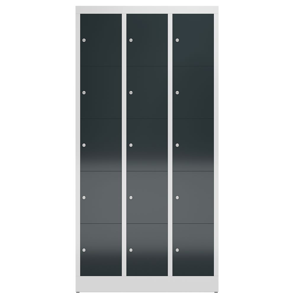 Produktbild ClassiX Schließfachschrank, 3 Abteile à 5 Fächer, 1800 x 870 x 500 mm, lichtgrau bild 2