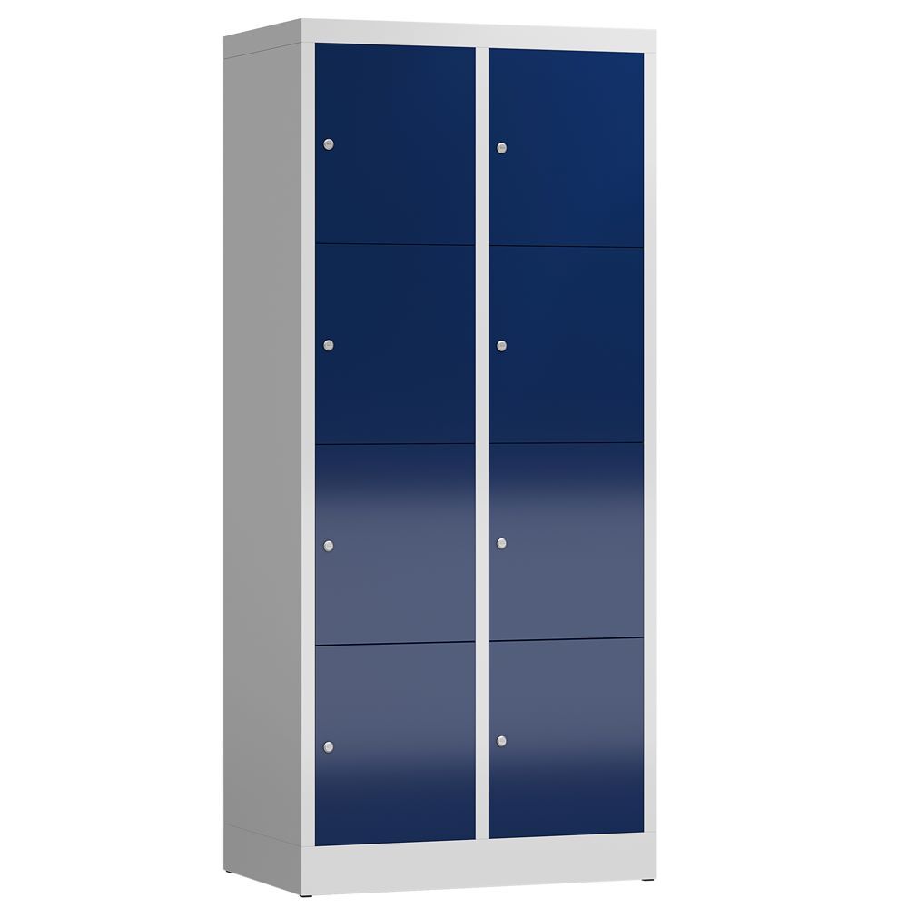 Produktbild Lüllmann ClassiX Schließfachschrank 2 Abteile 4 Fächer H 1800 mm lichtgrau enzianblau