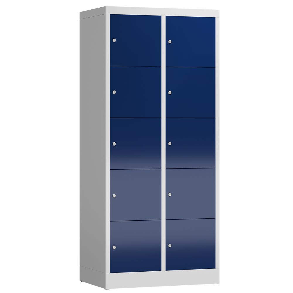 Produktbild Lüllmann ClassiX Schließfachschrank 2 Abteile 5 Fächer H 1800 mm lichtgrau enzianblau