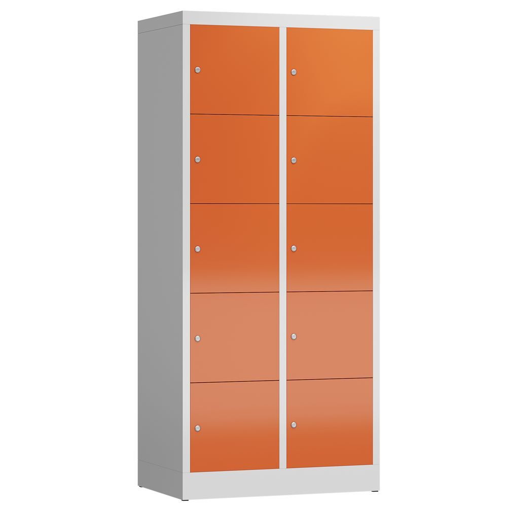 Produktbild Lüllmann ClassiX Schließfachschrank 2 Abteile 5 Fächer H1800 x B800 mm lichtgrau feuerrot