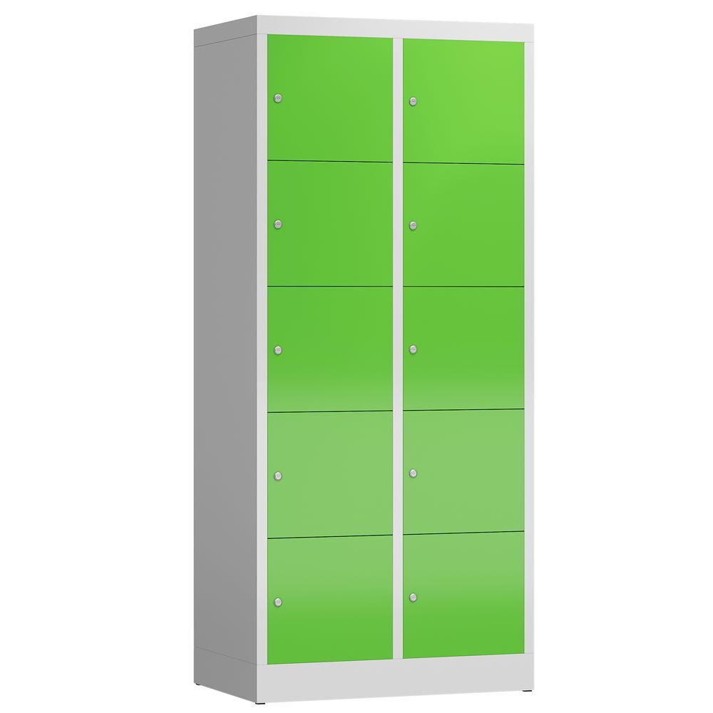 Produktbild Lüllmann ClassiX Schließfachschrank 2 Abteile 5 Fächer H1800 x B800 mm lichtgrau gelbgrün