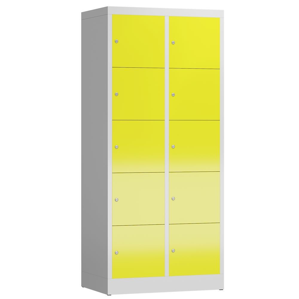 Produktbild Lüllmann ClassiX Schließfachschrank 2 Abteile 5 Fächer H1800 x B800 mm lichtgrau zinkgelb