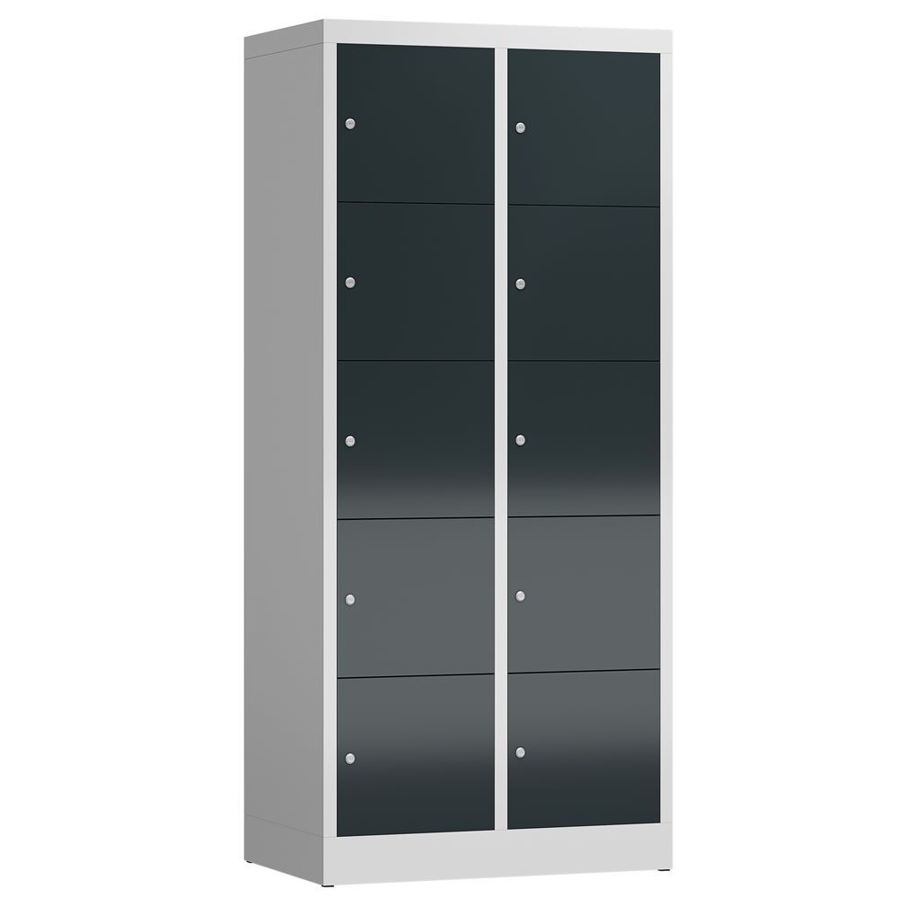 Produktbild Lüllmann ClassiX Schließfachschrank 2 Abteile 5 Fächer H 1800 mm lichtgrau anthrazitgrau
