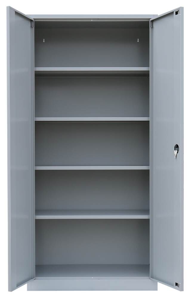 Lüllmann Flügeltürenschrankmit 4 Fachböden 1950 x 925 x 600 mm lichtgrau mit anthrazit Produktbild Lüllmann Flügeltürenschrankmit 4 Fachböden 1950 x 925 x 600 mm lichtgrau mit anthrazit bild 3