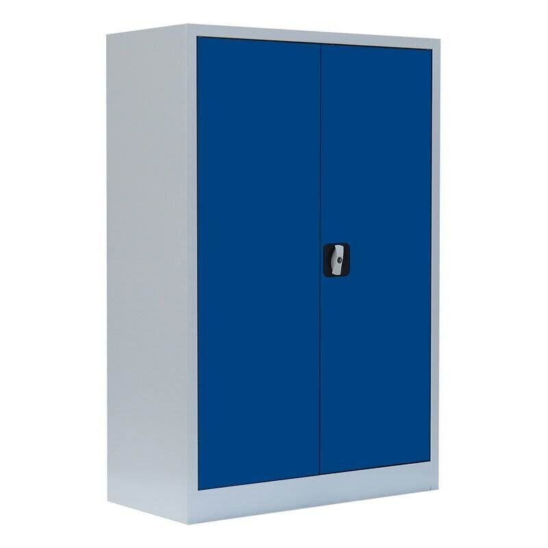 Lüllmann Flügeltürenschrank mit 2 Fachböden 1200 x 925 x 422 mm lichtgrau mit enzianblau Produktbild Lüllmann Flügeltürenschrank mit 2 Fachböden 1200 x 925 x 422 mm lichtgrau mit enzianblau