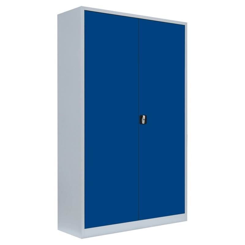 Lüllmann Flügeltürenschrank mit 4 Fachböden 1950 x 1200 x 600 mm lichtgrau mit enzianblau Produktbild Lüllmann Flügeltürenschrank mit 4 Fachböden 1950 x 1200 x 600 mm lichtgrau mit enzianblau