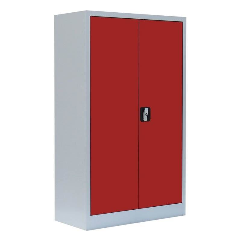 Lüllmann Flügeltürenschrank mit 2 Fachböden 1200 x 800 x 383 mm lichtgrau mit feuerrot Produktbild Lüllmann Flügeltürenschrank mit 2 Fachböden 1200 x 800 x 383 mm lichtgrau mit feuerrot