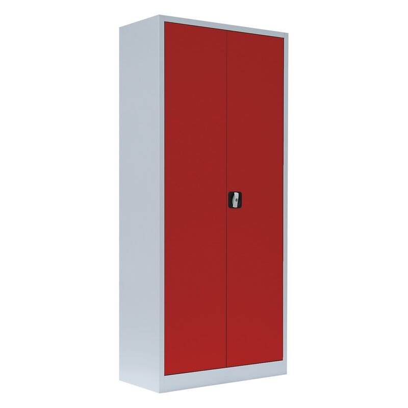 Lüllmann Flügeltürenschrank mit 4 Fachböden 1800 x 800 x 383 mm lichtgrau mit feuerrot Produktbild Lüllmann Flügeltürenschrank mit 4 Fachböden 1800 x 800 x 383 mm lichtgrau mit feuerrot