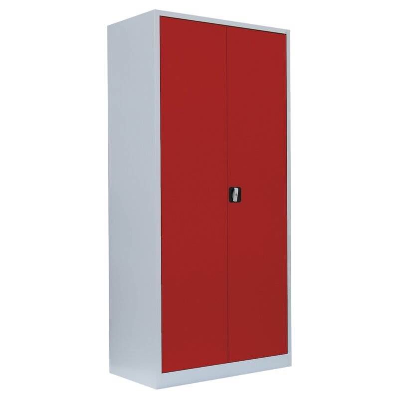 Lüllmann Flügeltürenschrank mit 4 Fachböden 1950 x 925 x 500 mm lichtgrau mit feuerrot Produktbild Lüllmann Flügeltürenschrank mit 4 Fachböden 1950 x 925 x 500 mm lichtgrau mit feuerrot