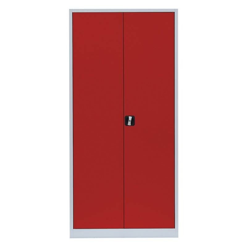 Lüllmann Flügeltürenschrank mit 4 Fachböden 1950 x 925 x 600 mm lichtgrau mit feuerrot Produktbild Lüllmann Flügeltürenschrank mit 4 Fachböden 1950 x 925 x 600 mm lichtgrau mit feuerrot bild 2