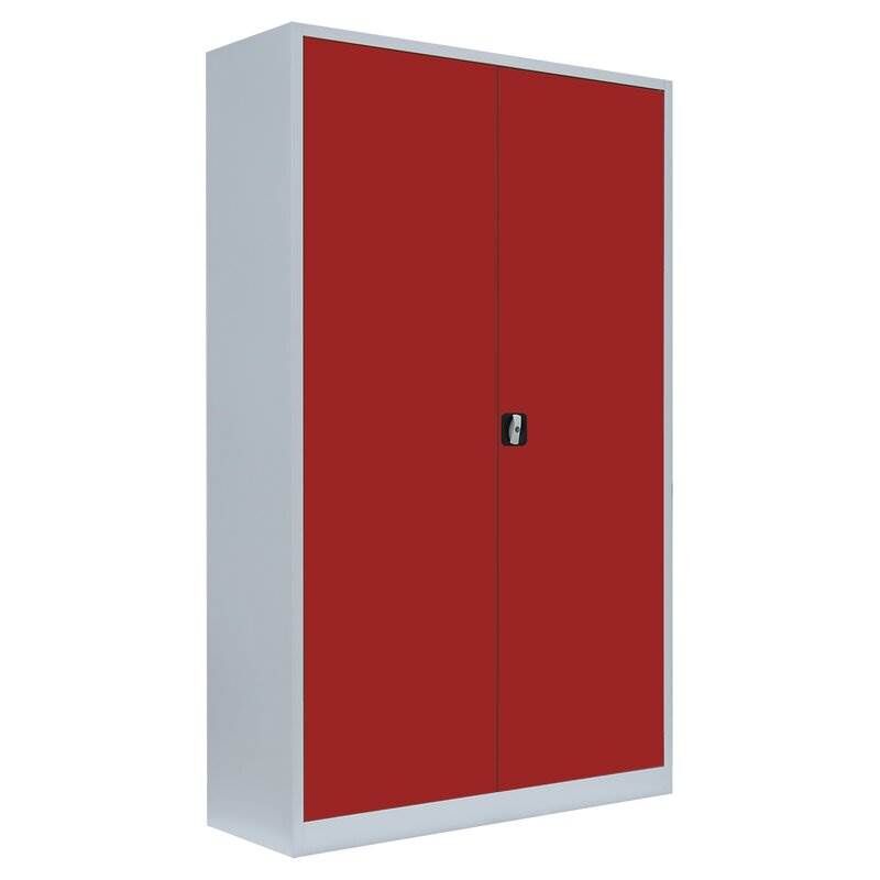 Lüllmann Flügeltürenschrank mit 4 Fachböden 1950 x 1200 x 600 mm lichtgrau mit feuerrot Produktbild Lüllmann Flügeltürenschrank mit 4 Fachböden 1950 x 1200 x 600 mm lichtgrau mit feuerrot