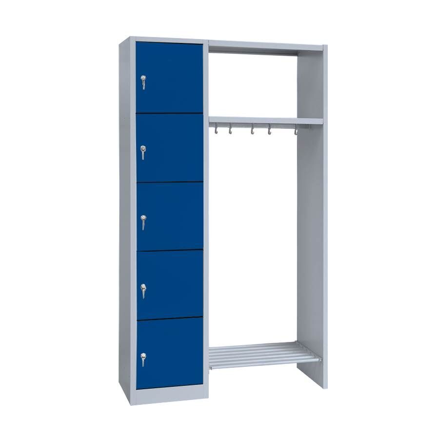 Lüllmann Garderobe 1 Abteil links 5 Fächer 1800 x 1115 x 500 mm lichtgrau mit ezianblau Produktbild Lüllmann Garderobe 1 Abteil links 5 Fächer 1800 x 1115 x 500 mm lichtgrau mit ezianblau