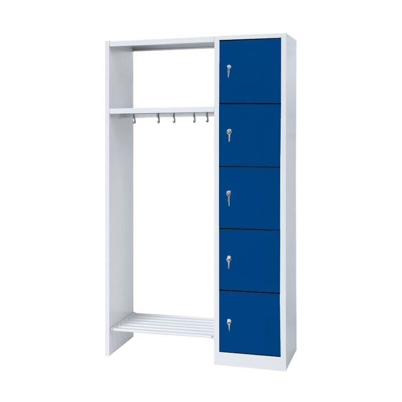 Lüllmann Garderobe 1 Abteil rechts 5 Fächer 1800 x 1115 x 500 mm lichtgrau mit enzianblau Produktbild Lüllmann Garderobe 1 Abteil rechts 5 Fächer 1800 x 1115 x 500 mm lichtgrau mit enzianblau