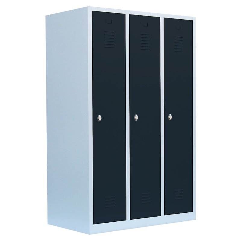Lüllmann Garderobenschrank 3 Abteile 1800 x 1185 x 500 mm lichtgrau mit anthrazit Produktbild Lüllmann Garderobenschrank 3 Abteile 1800 x 1185 x 500 mm lichtgrau mit anthrazit