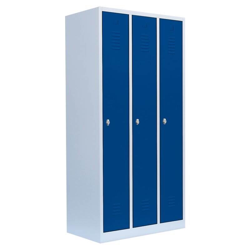 Lüllmann Garderobenschrank 3 Abteile 1800 x 885 x 500 mm lichtgrau mit enzianblau Produktbild Lüllmann Garderobenschrank 3 Abteile 1800 x 885 x 500 mm lichtgrau mit enzianblau