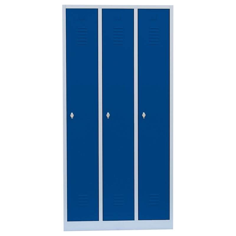 Lüllmann Garderobenschrank 3 Abteile 1800 x 885 x 500 mm lichtgrau mit enzianblau Produktbild Lüllmann Garderobenschrank 3 Abteile 1800 x 885 x 500 mm lichtgrau mit enzianblau bild 2