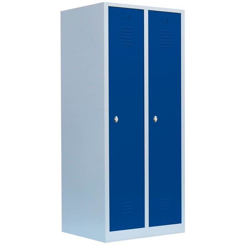 Lüllmann Garderobenschrank 2 Abteile 1800 x 800 x 500 mm lichtgrau mit enzianblau Produktbild Lüllmann Garderobenschrank 2 Abteile 1800 x 800 x 500 mm lichtgrau mit enzianblau