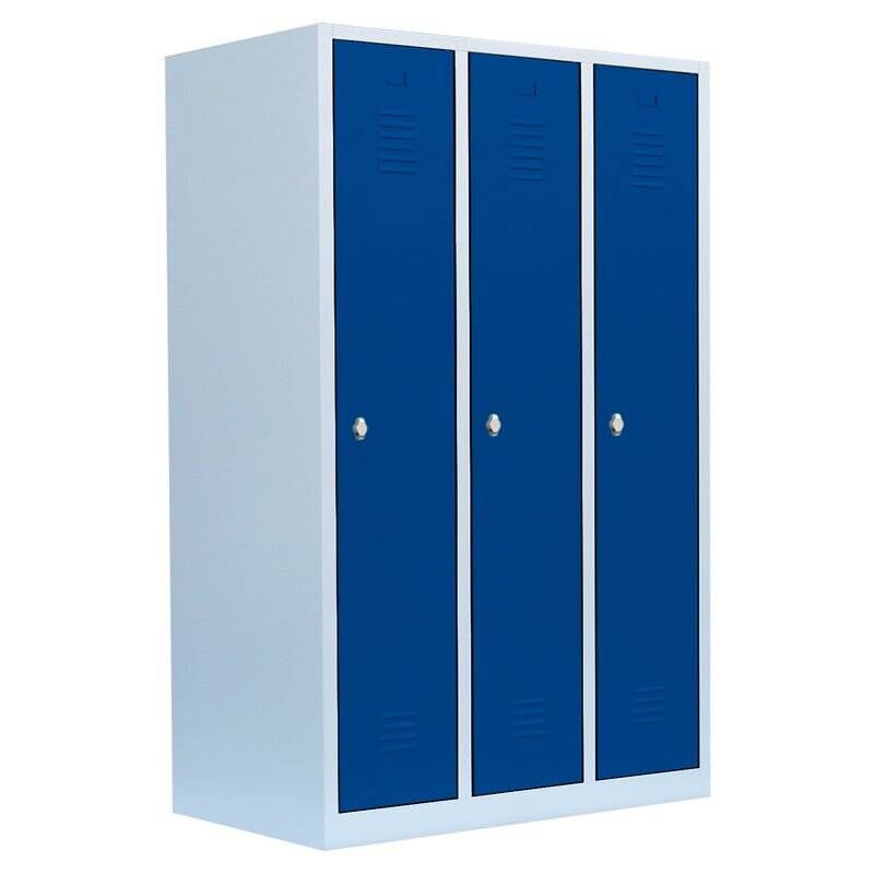 Lüllmann Garderobenschrank 3 Abteile 1800 x 1185 x 500 mm lichtgrau mit enzianblau Produktbild Lüllmann Garderobenschrank 3 Abteile 1800 x 1185 x 500 mm lichtgrau mit enzianblau