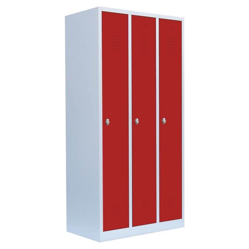 Lüllmann Garderobenschrank 3 Abteile 1800 x 885 x 500 mm lichtgrau mit feuerrot Produktbild Lüllmann Garderobenschrank 3 Abteile 1800 x 885 x 500 mm lichtgrau mit feuerrot