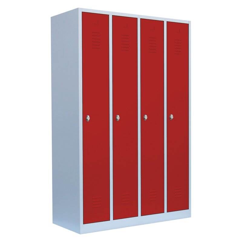 Lüllmann Garderobenschrank 4 Abteile 1800 x 1170 x 500 mm lichtgrau mit feuerrot Produktbild Lüllmann Garderobenschrank 4 Abteile 1800 x 1170 x 500 mm lichtgrau mit feuerrot