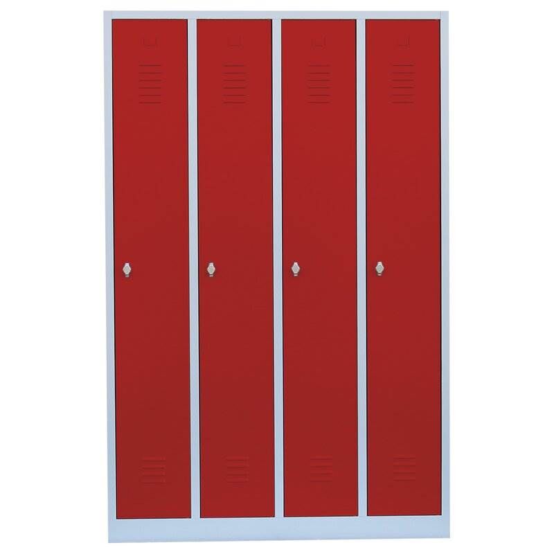 Lüllmann Garderobenschrank 4 Abteile 1800 x 1170 x 500 mm lichtgrau mit feuerrot Produktbild Lüllmann Garderobenschrank 4 Abteile 1800 x 1170 x 500 mm lichtgrau mit feuerrot bild 2